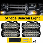 4PC LED Strobe Light Bar for Car Truck Warning Hazard Amber/White