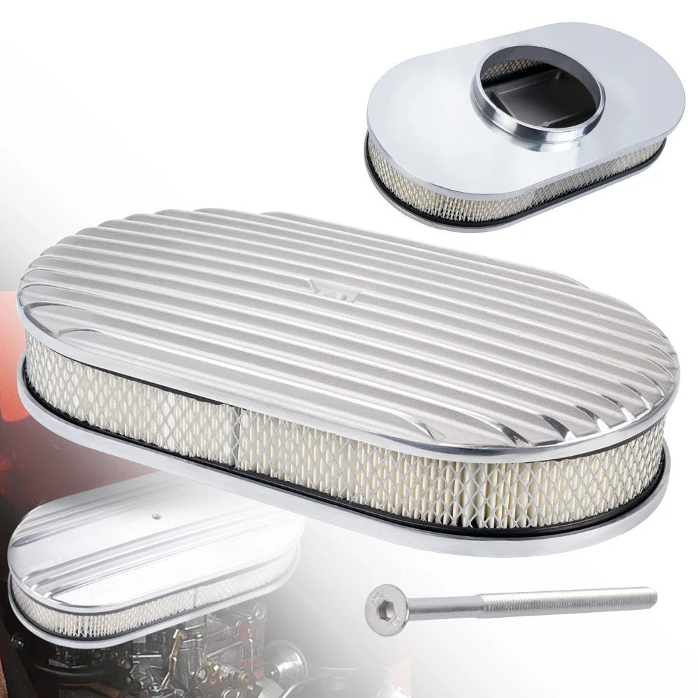15" Oval Full Finned Air Cleaner for SBC BBC Chevy Ford (5-1/8 Carb Neck)