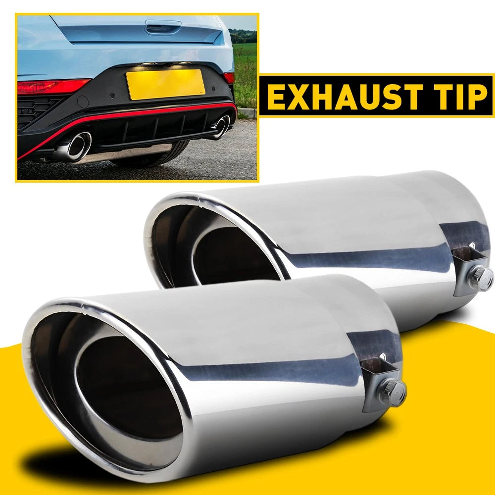 2X Silver Stainless Steel Exhaust Tips for Universal 1.5" - 2.4" Pipes