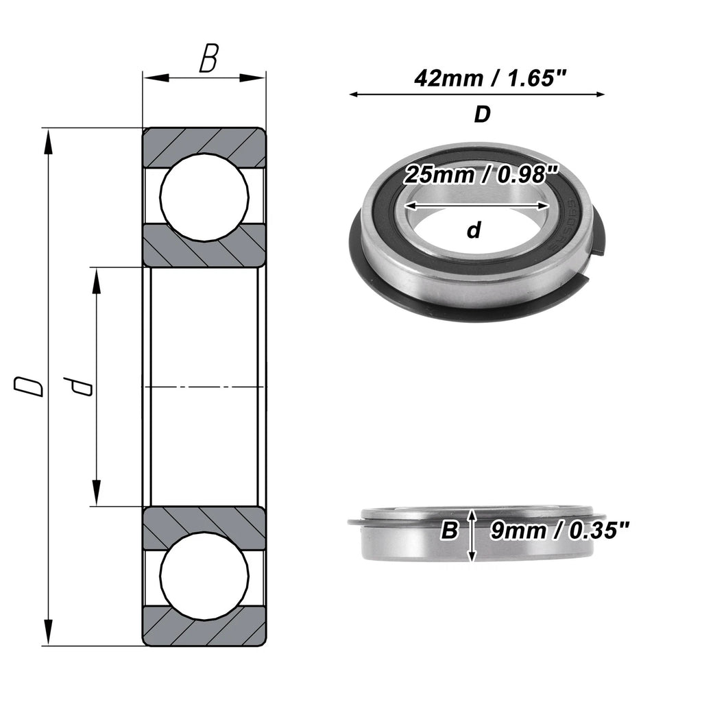 Deep Groove Ball Bearings 25x42x9mm for Various Models (6905NR2RS)