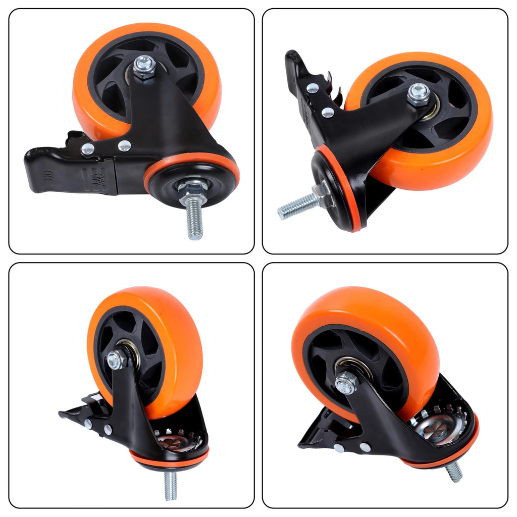 Set of 4 Caster Wheels with Brake for Universal Use (4")