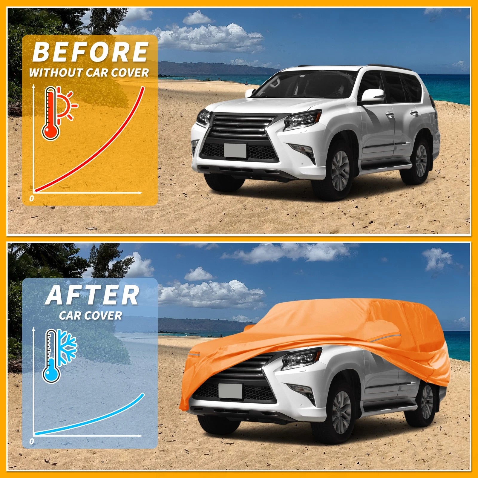 Waterproof Car Cover for Lexus GX (210D-PU, Orange, with Zipper)