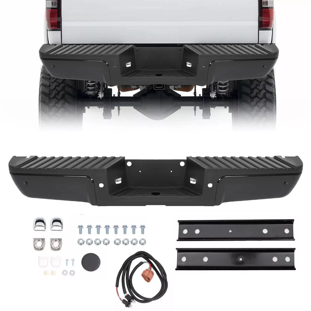 Black Steel Rear Step Bumper for Ford F-250 F-350 F-450 (2008–2016) w/Sensor Holes