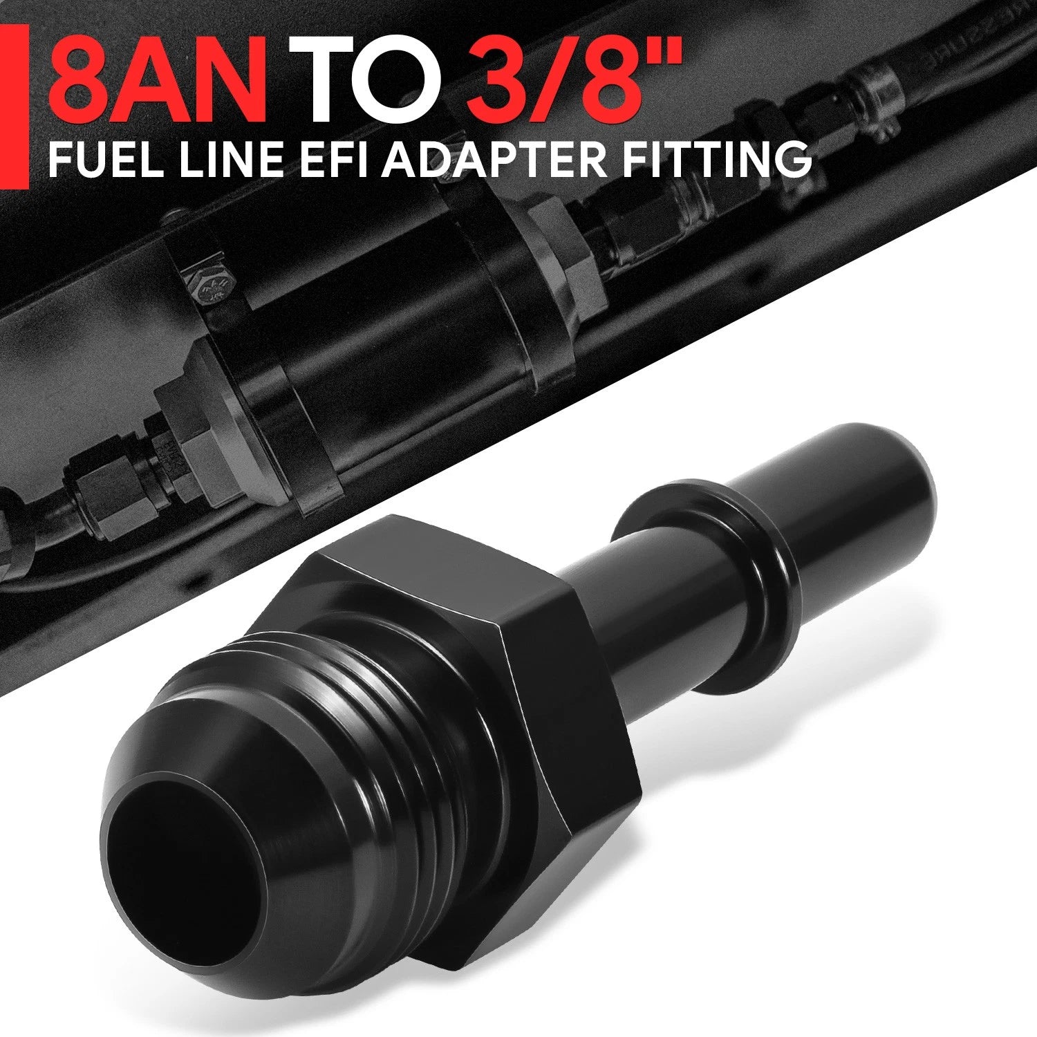 8AN EFI Fitting Adapter for Fuel Line Male to 3/8" Rail (Aluminum Quick Disconnect)