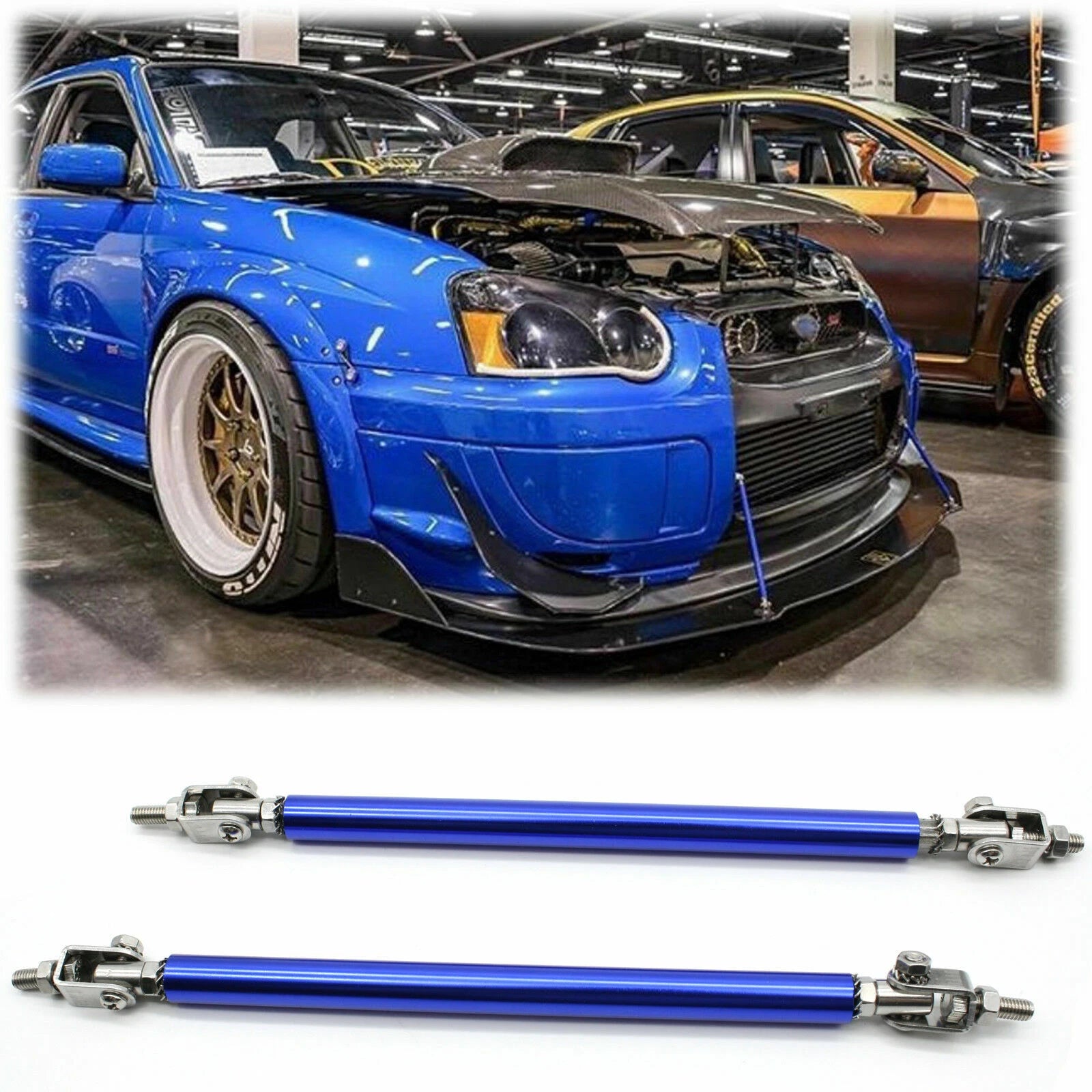 Blue Adjustable 8-11" Front Bumper Lip Splitter Strut Rod Tie Bar for Subaru (2013–2023)