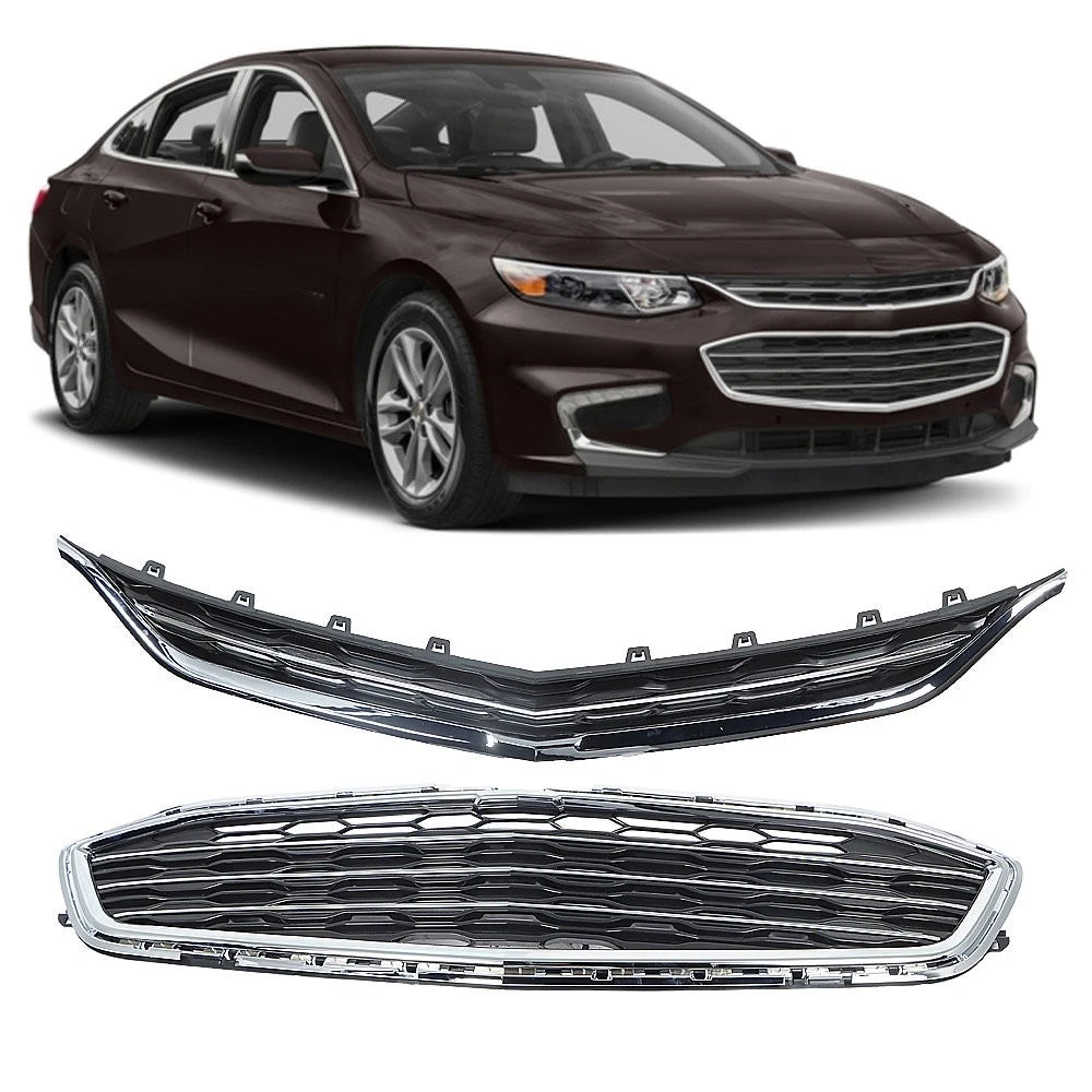 Front Upper & Lower Mesh Bumper Grille for Chevrolet Malibu (2016–2018)