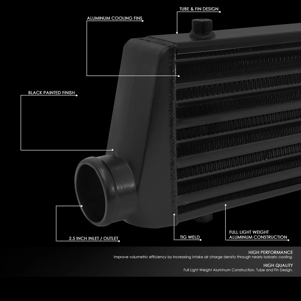 Universal Black Aluminum Tube & Fin Racing FMIC Turbo Intercooler (27.675x8.5x2.75)