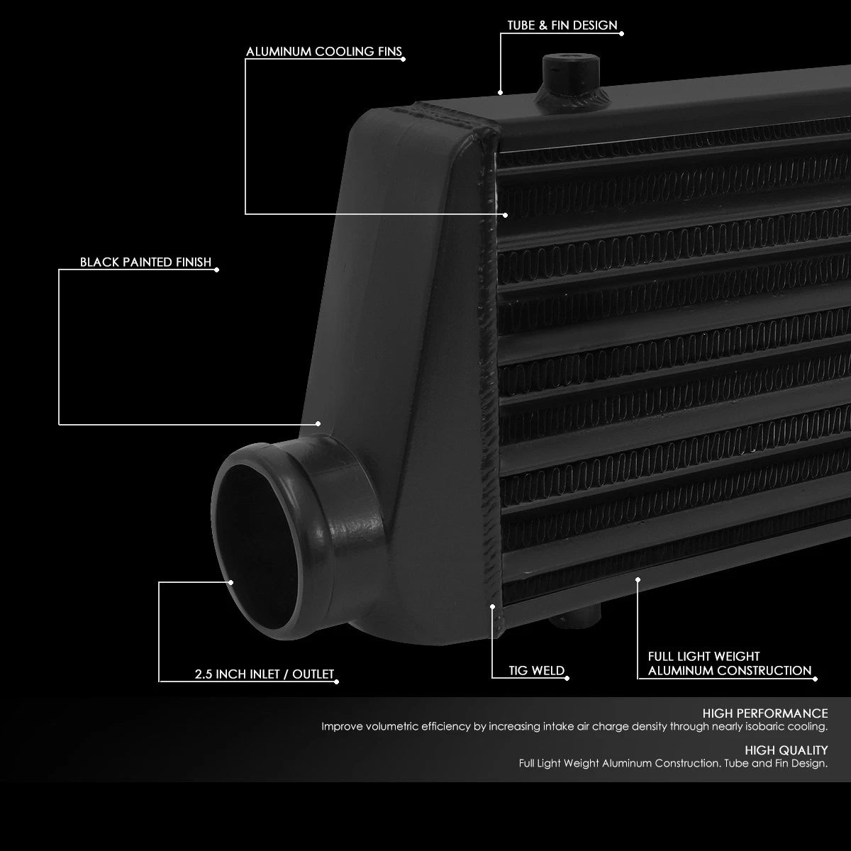 Universal Black Aluminum Tube & Fin Racing FMIC Turbo Intercooler (27.675x8.5x2.75)