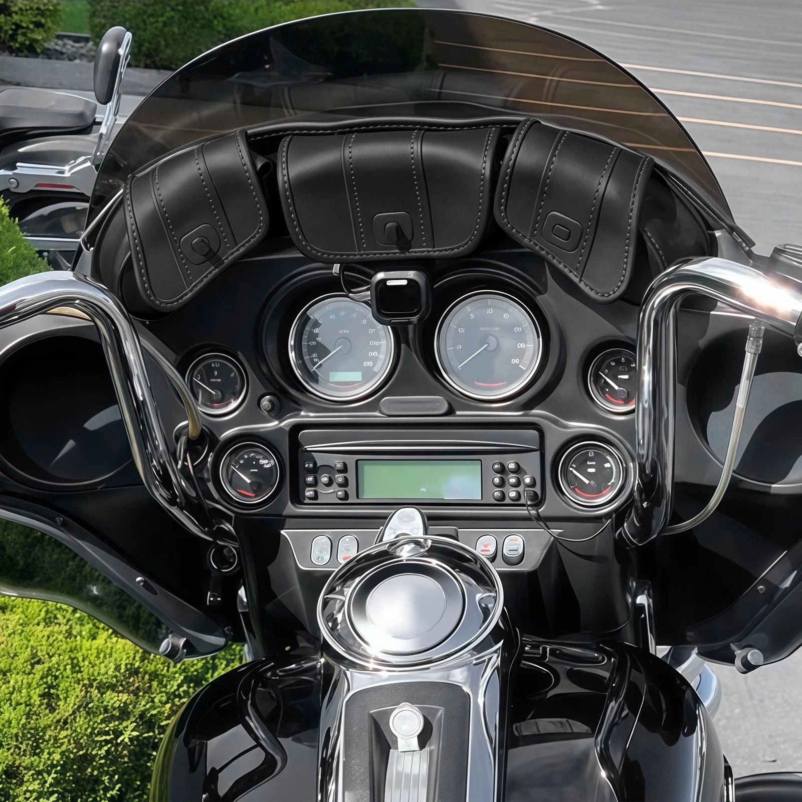Windshield Saddle 3 Pouch Bag for Harley Touring Electra Street Tri Glide (1996–2013)