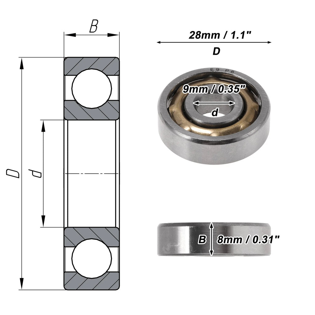 E9 Deep Groove Ball Bearings 9x28x8mm for Scooter Skateboard 