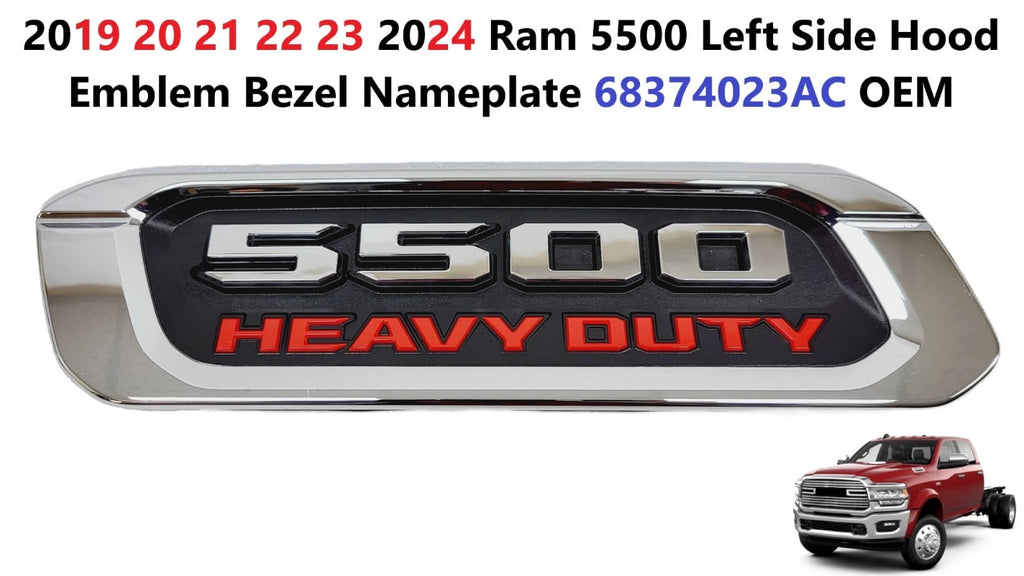 Left Side Hood Emblem Bezel Nameplate for Ram 5500 (2019–2024) 68374023AC