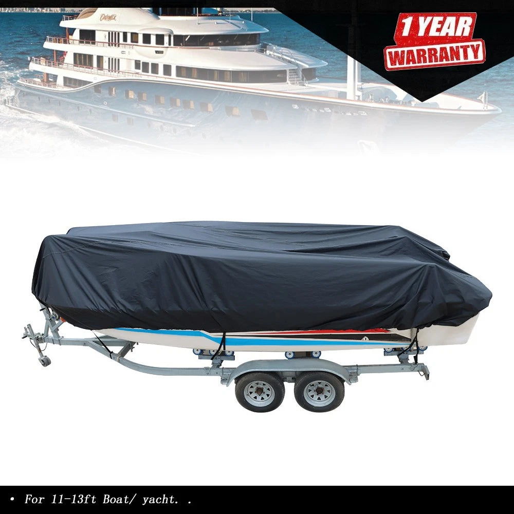 Black 420D Waterproof Yacht Cover for V-Hull Runabouts (11-13ft)