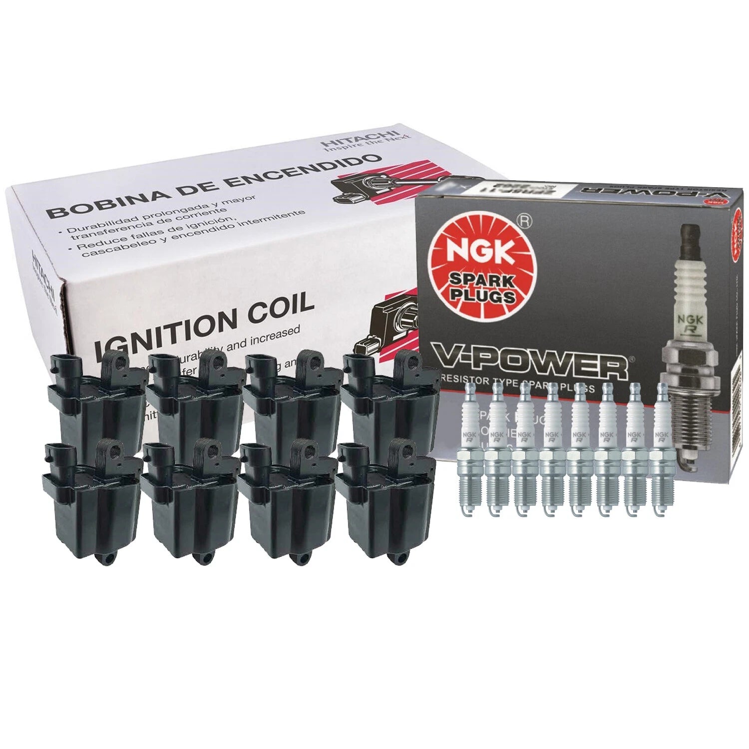 Set of 8 Ignition Coils & NGK V-Power Spark Plugs for Chevy GMC 8.1 (G)