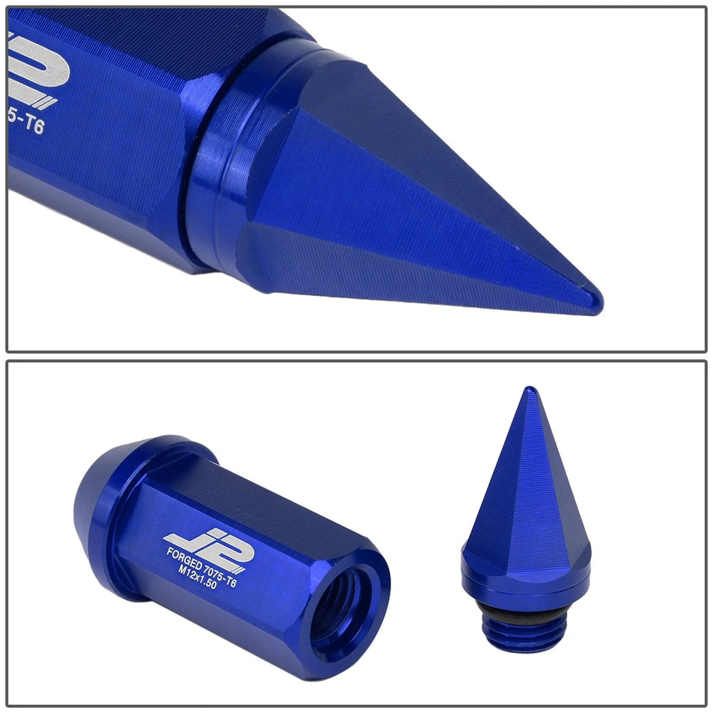 20 Pcs J2 7075 Forged Aluminum M12x1.5 Spiky Cap Lug Nuts w/Adapter Blue