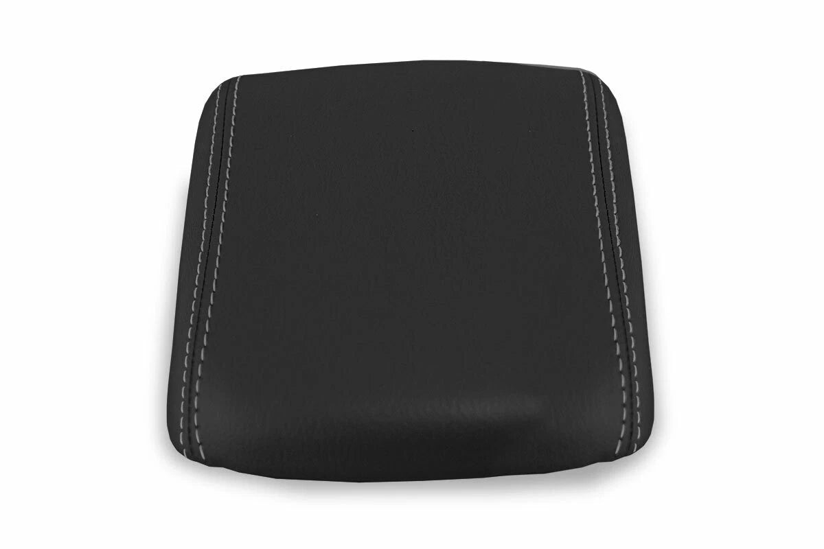 Leather Console Lid Armrest Cover for Volvo S40 (2004–2007) Black Gray Stitch