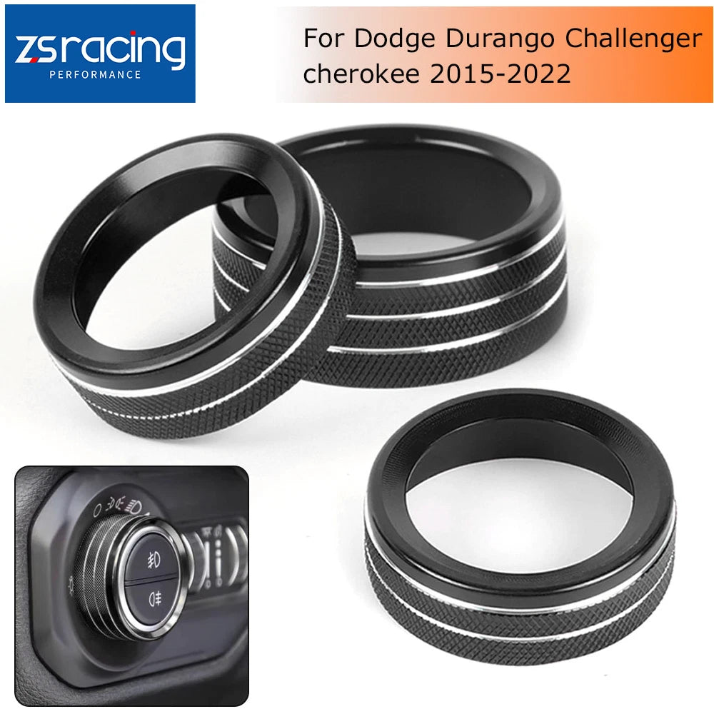 3X Black AC Radio Switch Trim Ring Knob Cover for Dodge Challenger/Charger (2015–2020)
