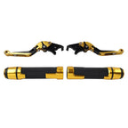 Gold Extendable Brake Clutch Levers & Handlebar Grips for Kawasaki ZX636R (2003-2004)