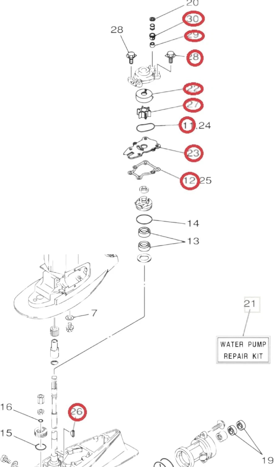 Water Pump Housing Kit for Yamaha 25 30 40 hp 4-Stroke Outboard (66T-W0078-A0)