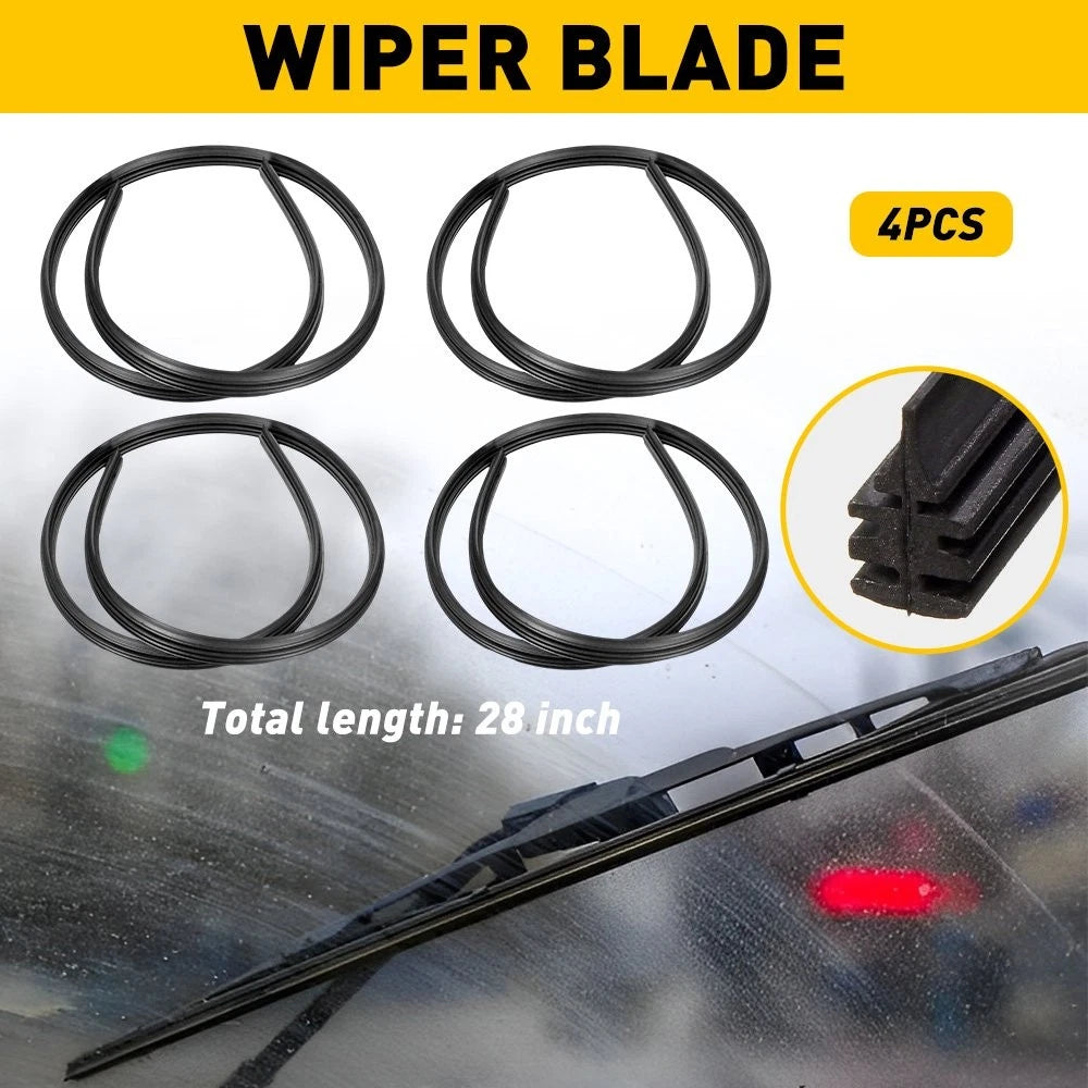 Set of 4 Universal 28" Silicone Frameless Wiper Blade Refill