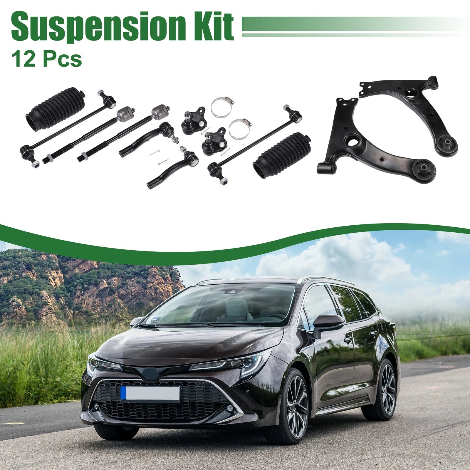 12pcs Front Suspension Kit Control Arm Tie Rod End for Toyota Corolla (2003–2008)