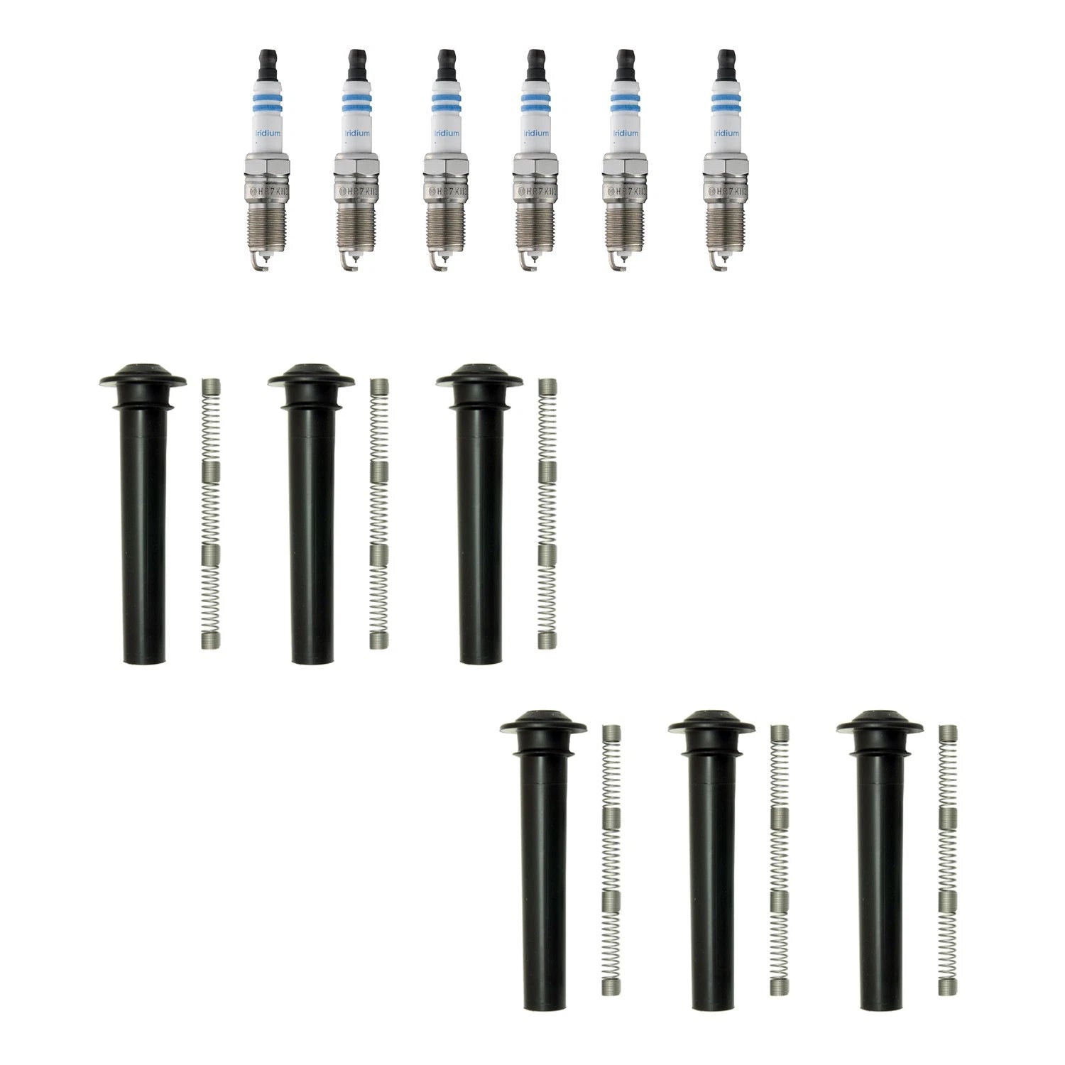 Set of 6 Bosch Double Iridium Spark Plugs & NGK Coil Boots for Freestyle (2004–2007)