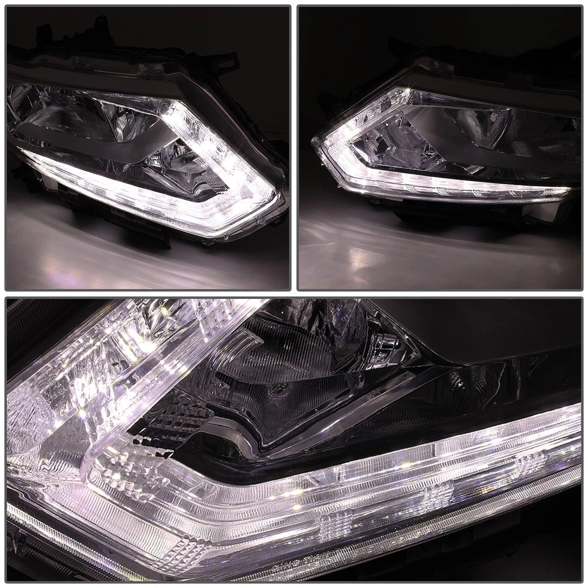 LED DRL Pair for Nissan Rogue (2014–2016) Chrome/Amber Side Headlight