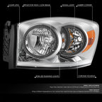2X Chrome Amber LED Halo Ring RGB Headlight Lamps for Dodge Ram 1500-3500 (2006–2009)