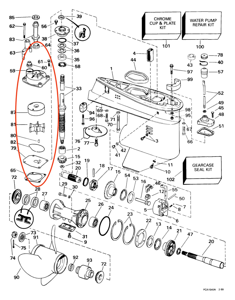 Water Pump Repair Kit for Evinrude Johnson 40-60 HP (5000308, 0438593, 0769459)