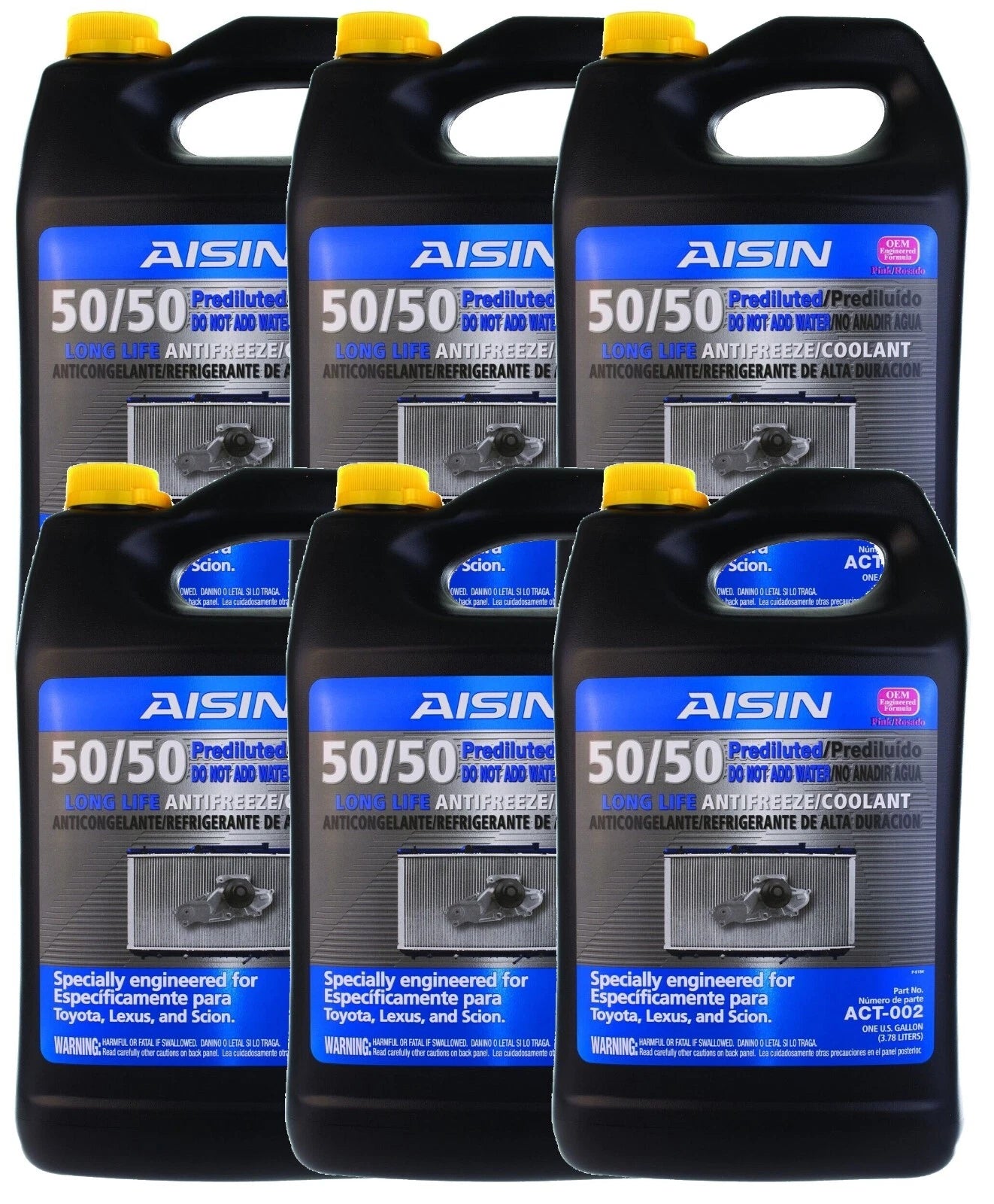 Set of 6 Aisin 50/50 Super Long Life Antifreeze for Automotive (6 Gallons)