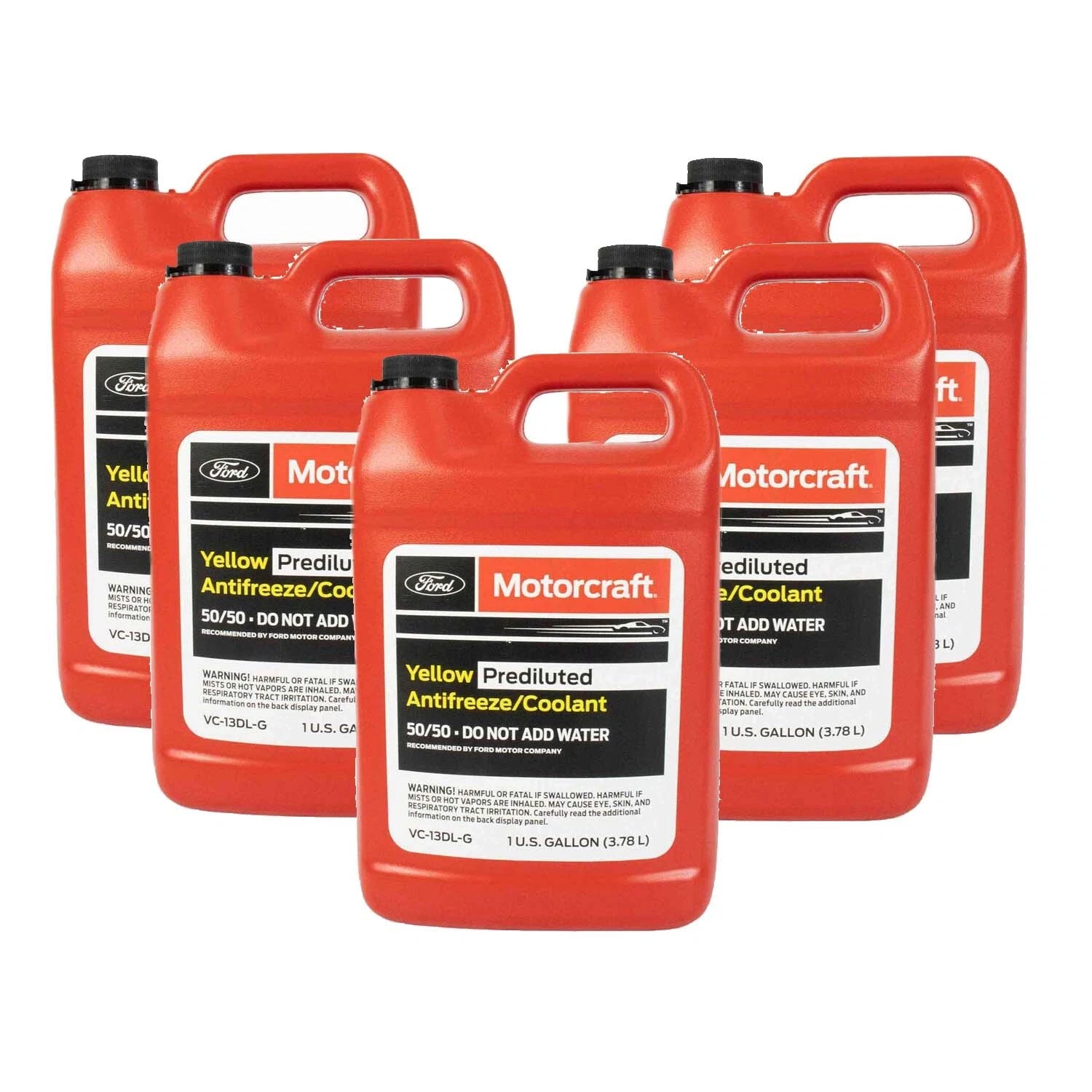 Set of 5 Gallons Motorcraft 50/50 Yellow Prediluted Antifreeze/Coolant
