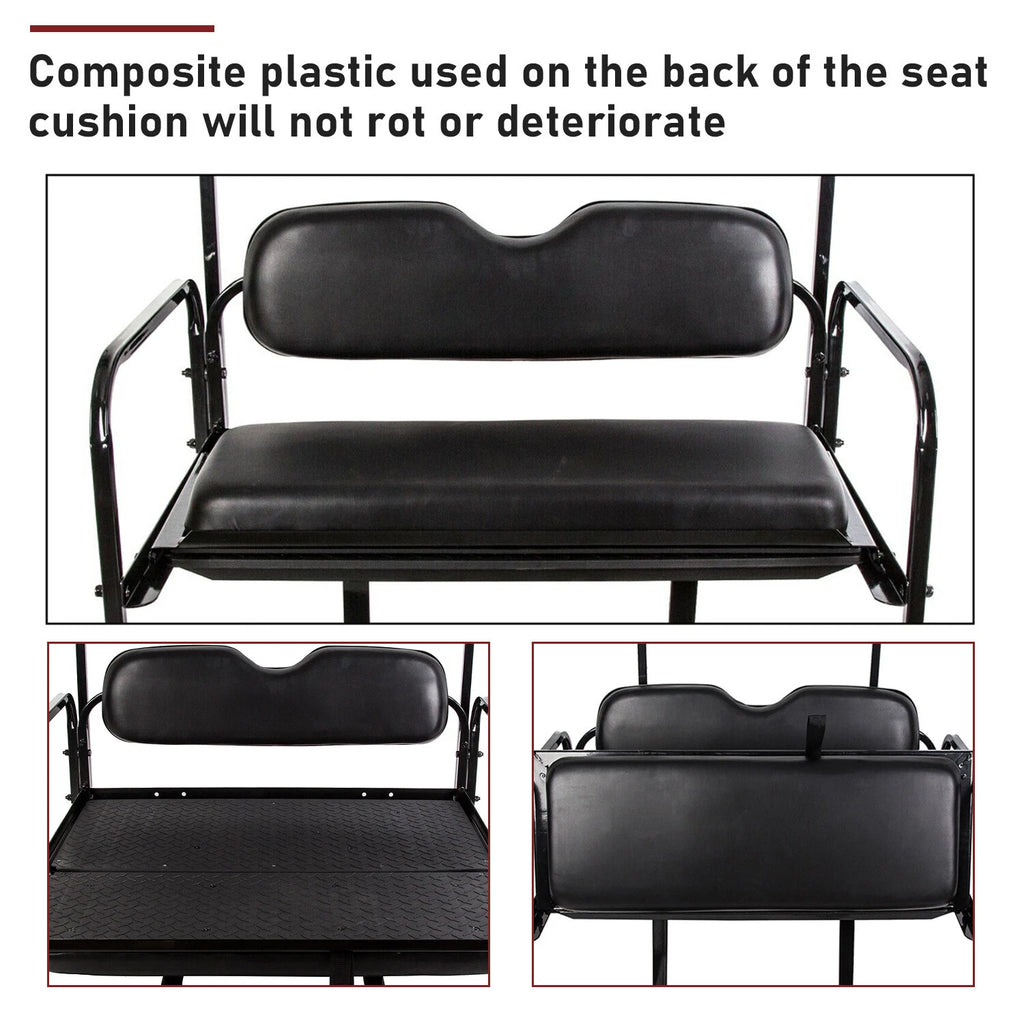 Rear Flip Seat Kit for EZGO TXT (1995–Present) with Grab Bar Roof Support
