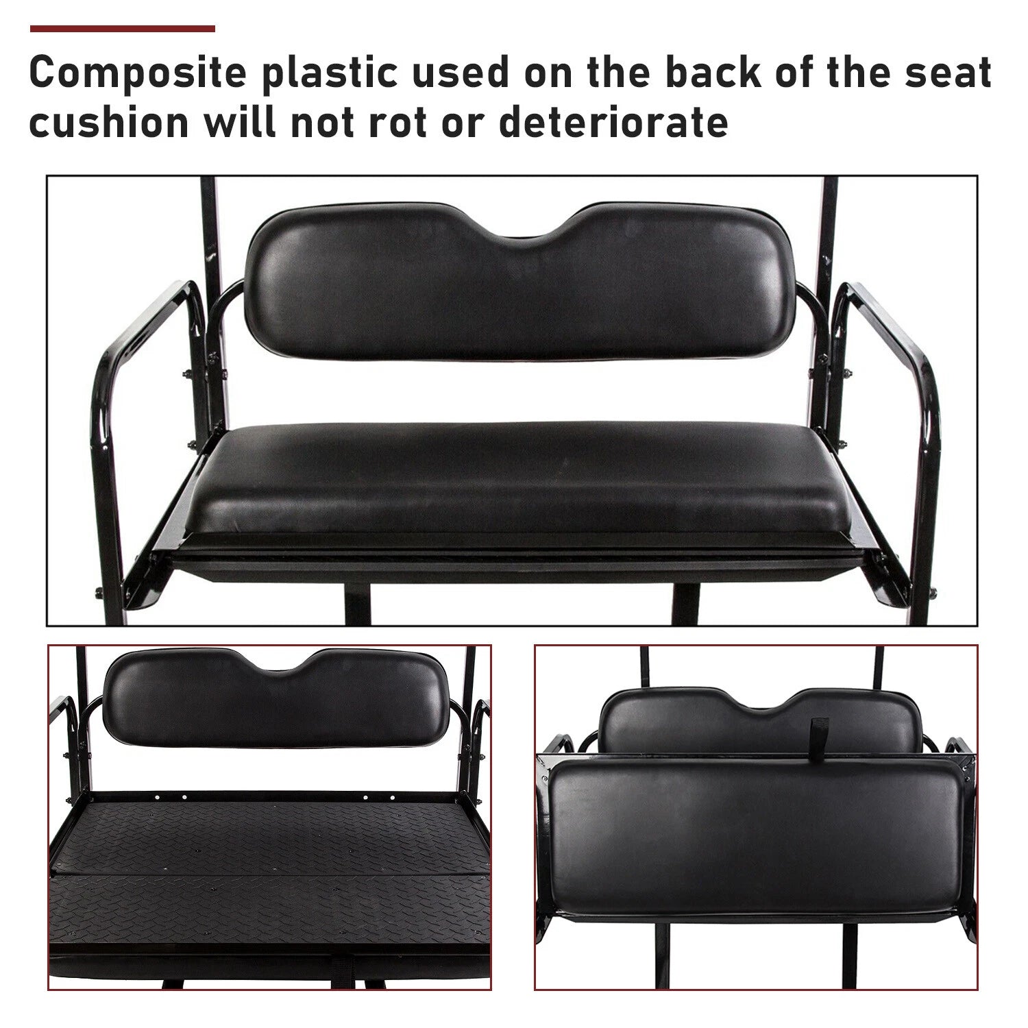 Rear Flip Seat Kit for EZGO TXT (1995–Present) with Grab Bar Roof Support