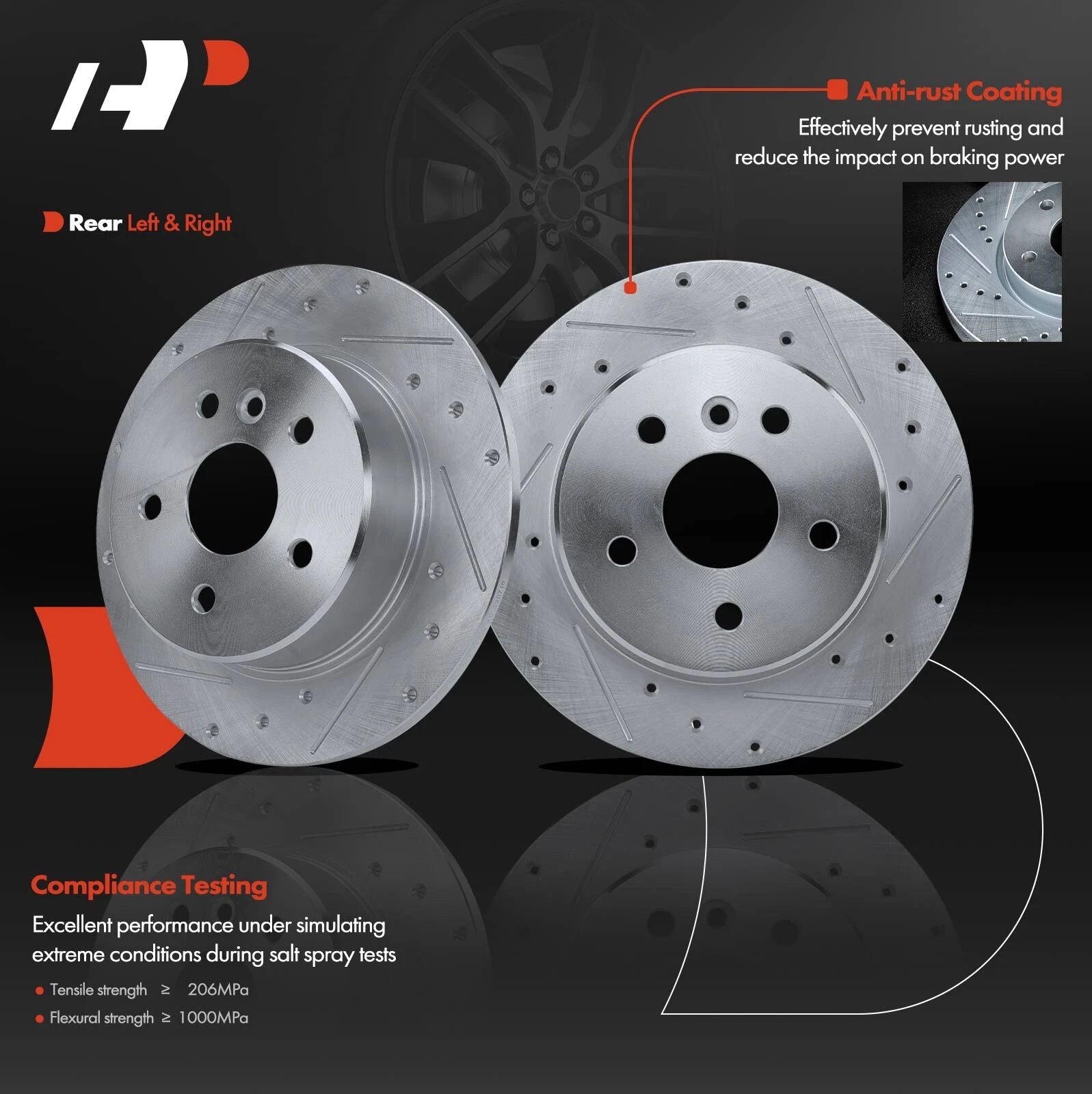 Rear Side Drilled Brake Rotors for Toyota Avalon (2000-2003)