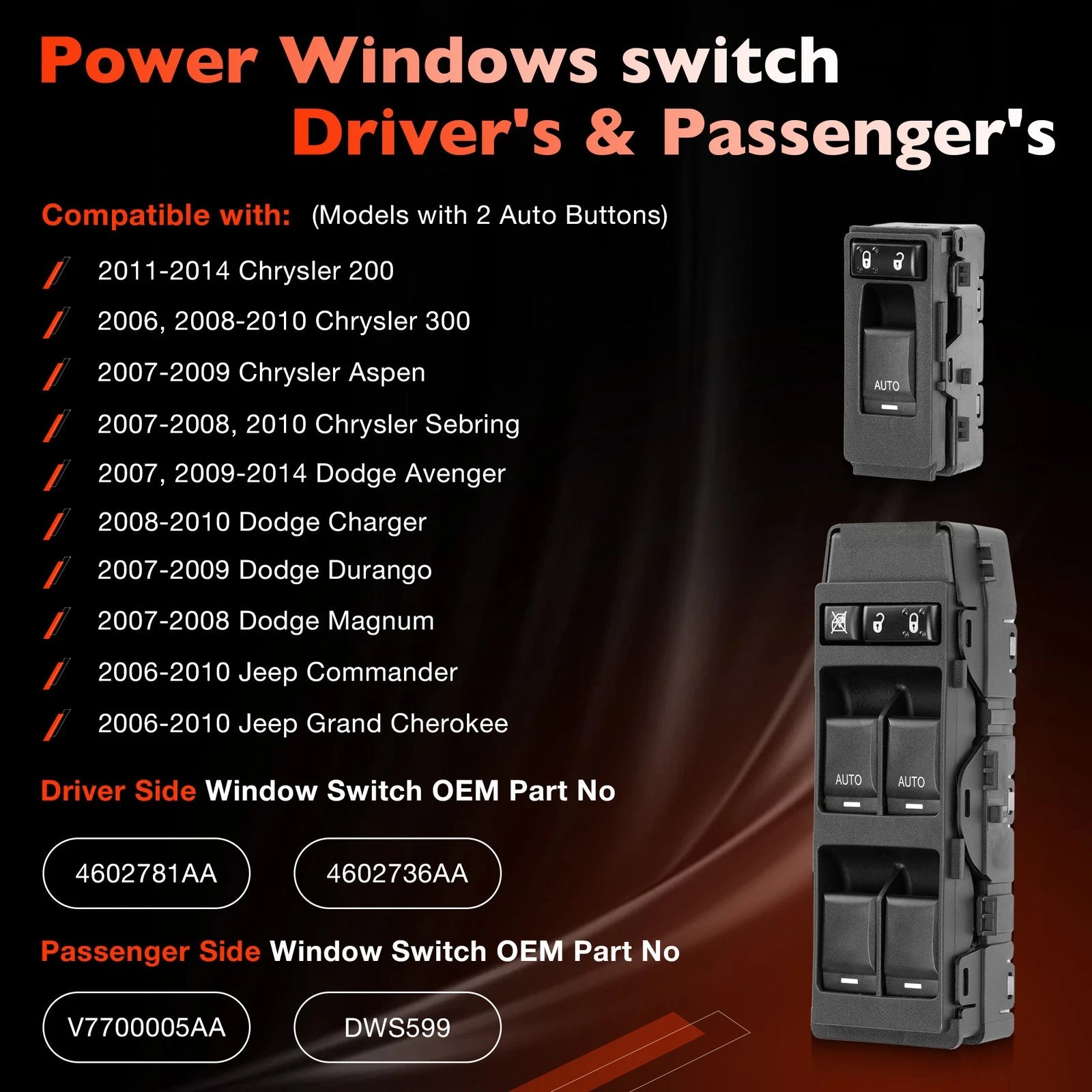 Power Window Door Control Switch for Jeep Chrysler 200 300 Dodge (2006-2014)