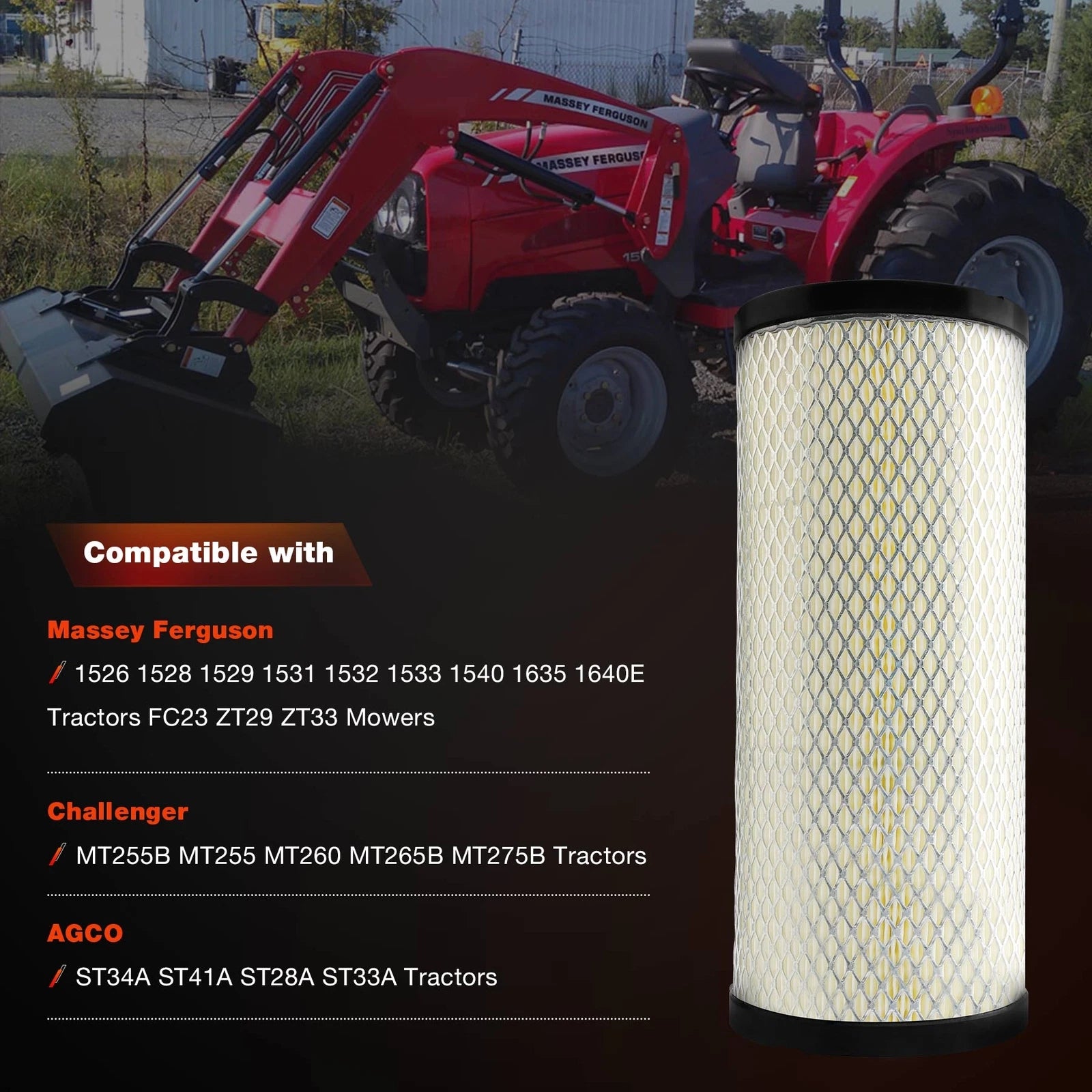 Air Filter 3607884M92 for Massey Ferguson 1233 1526 1528 1529 1531 1532 1533 (2000–2023)
