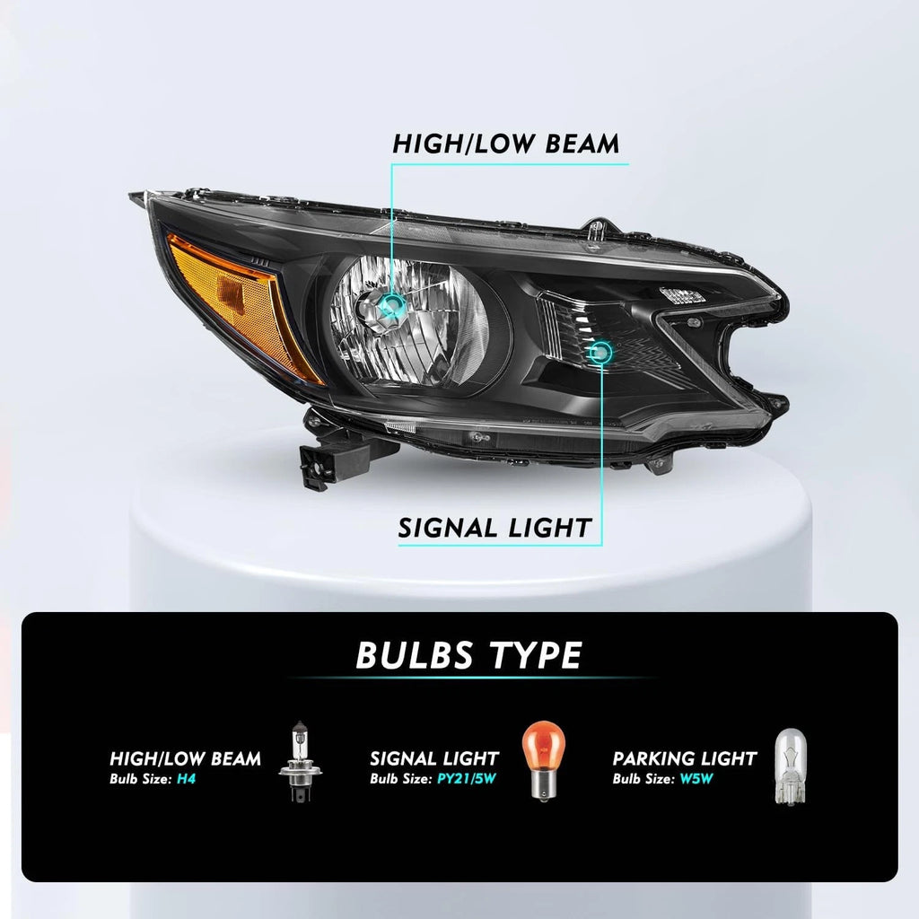 Headlight Assembly Pair for Honda CR-V (2012–2014) - Black, Amber Corner Lamps