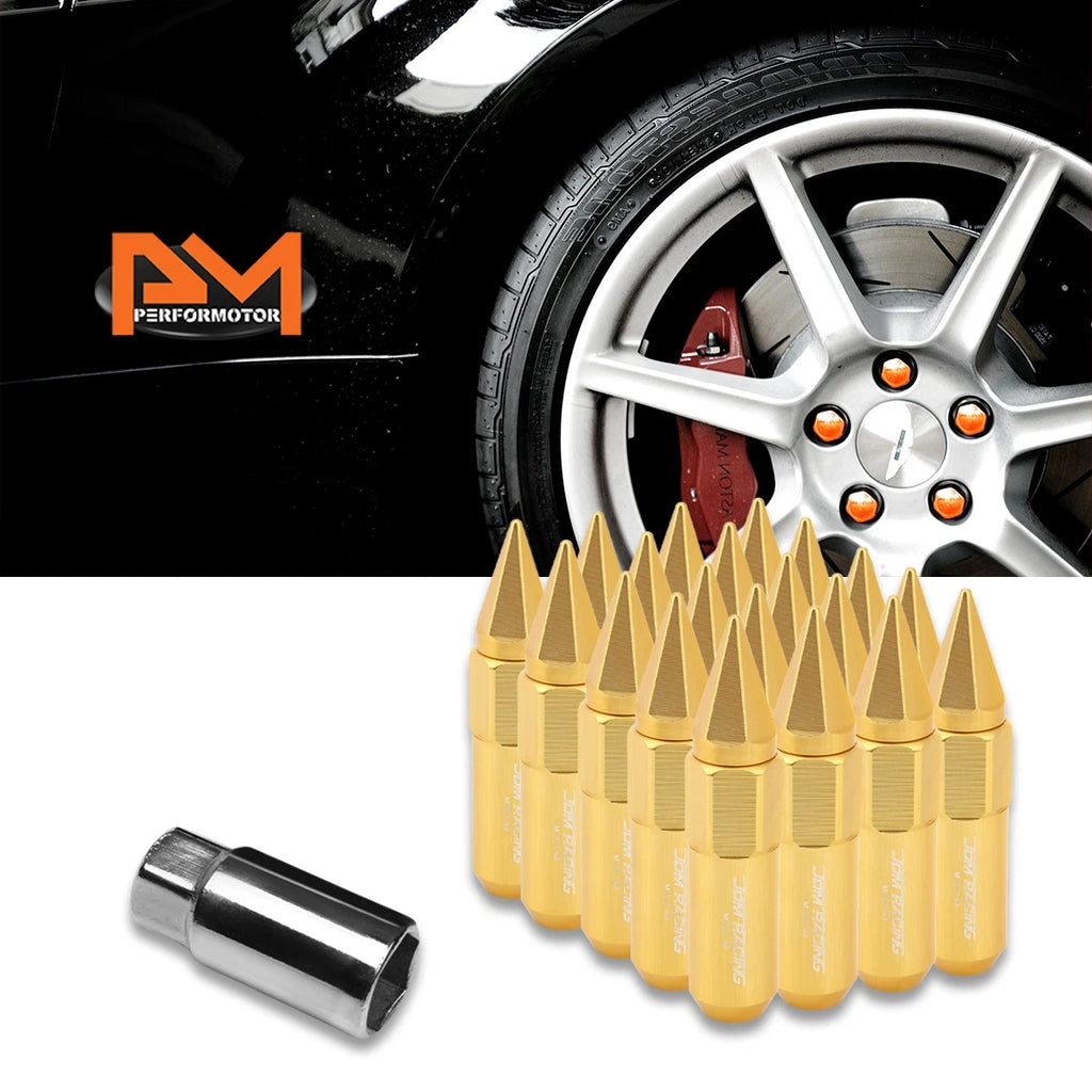 Set of 20 M12X1.5 Gold JDM Hex Spiked Cap Wheel Lug Nuts + 20mm Extension
