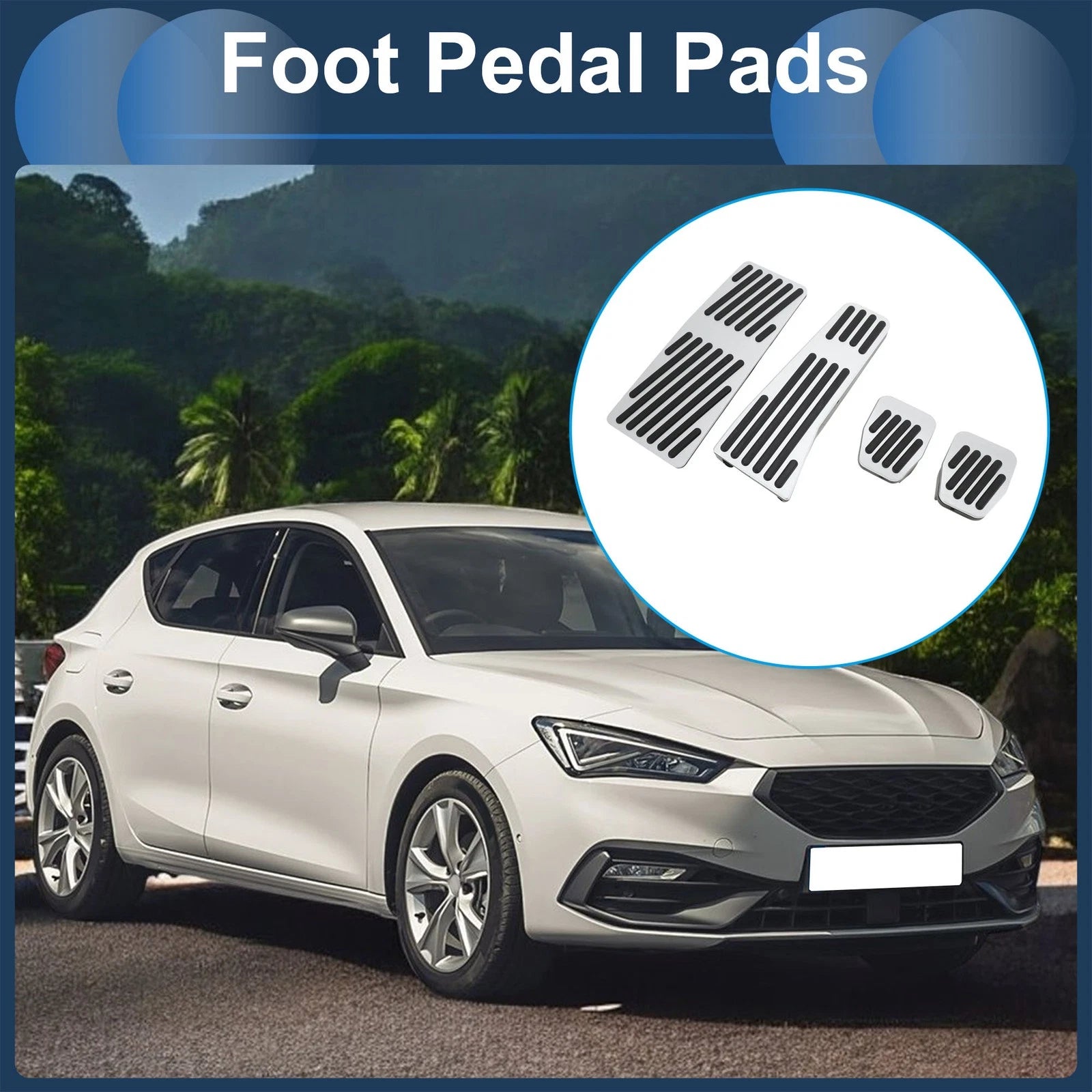 Set of 4 Foot Accelerator Pedal Covers for Mazda 3 (2020) Silver Tone