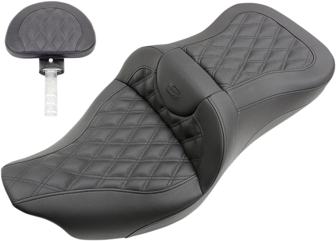 SADDLEMEN Roadsofa Seat with Backrest for FL (2008–2024) - Full Lattice Stitch
