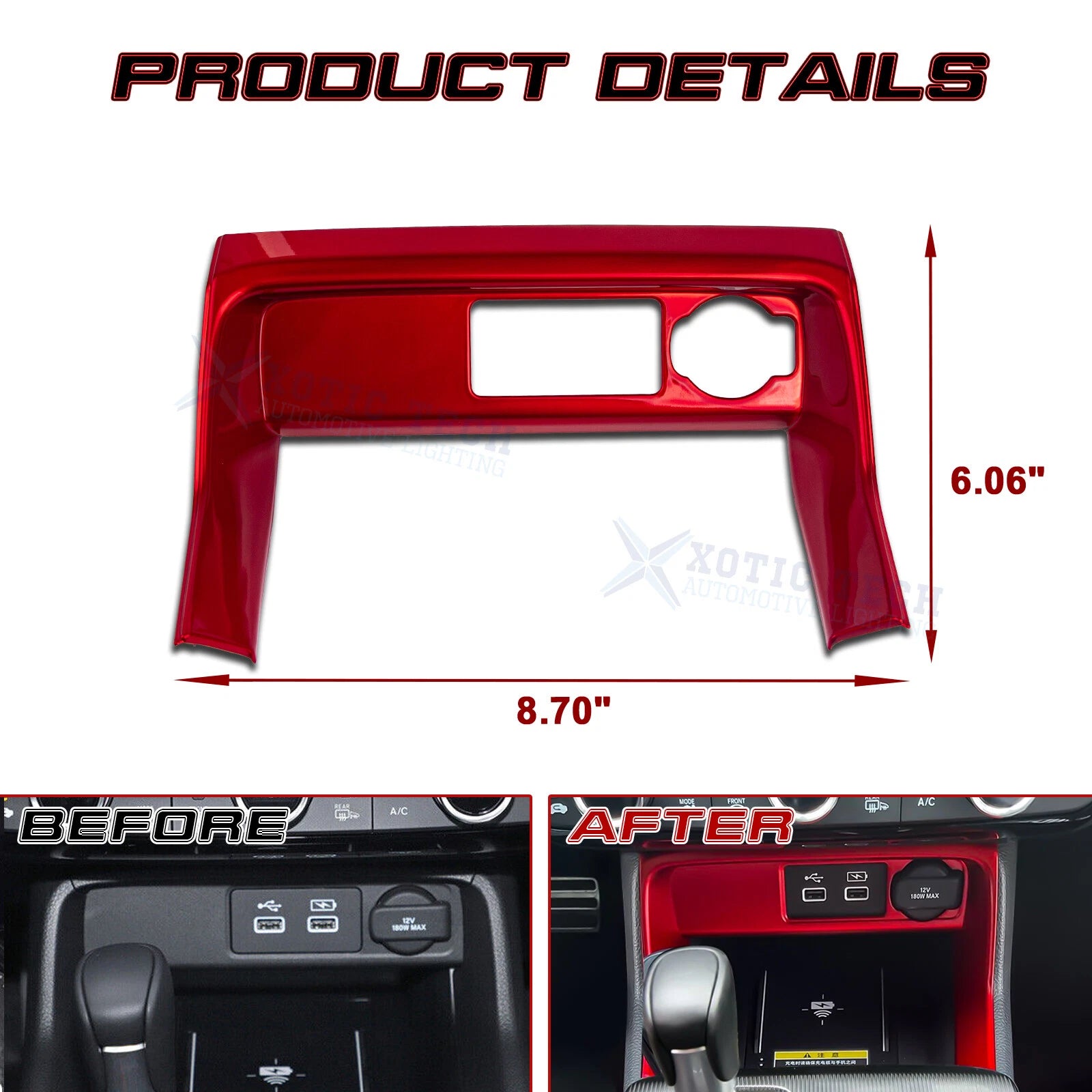 Sporty Red Console Cigarette Lighter Cover Trim for Honda Civic (2022-2025)