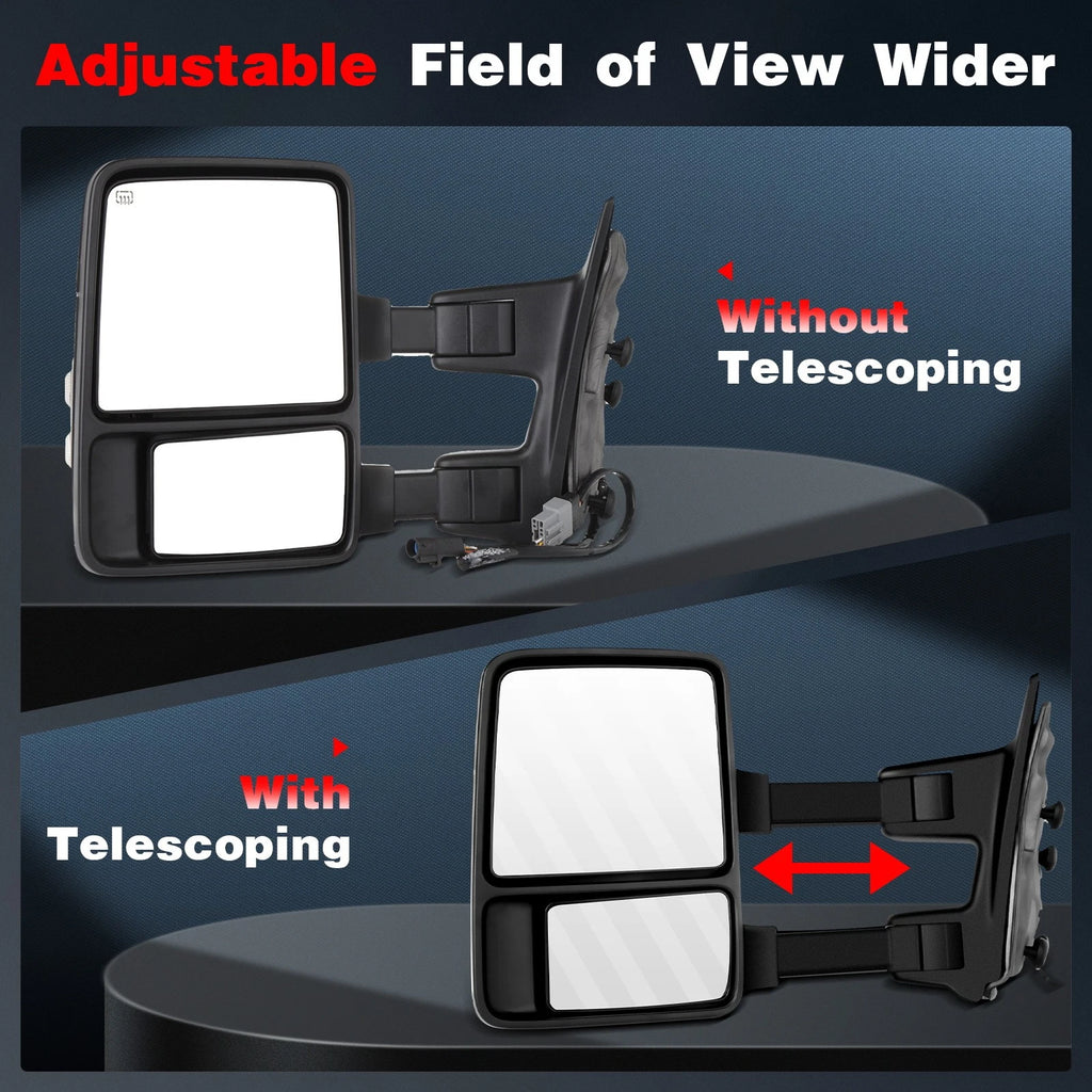 Tow Mirrors for Ford F250-F550 Super Duty (1999–2007) Power Heated Smoke Turn Signal