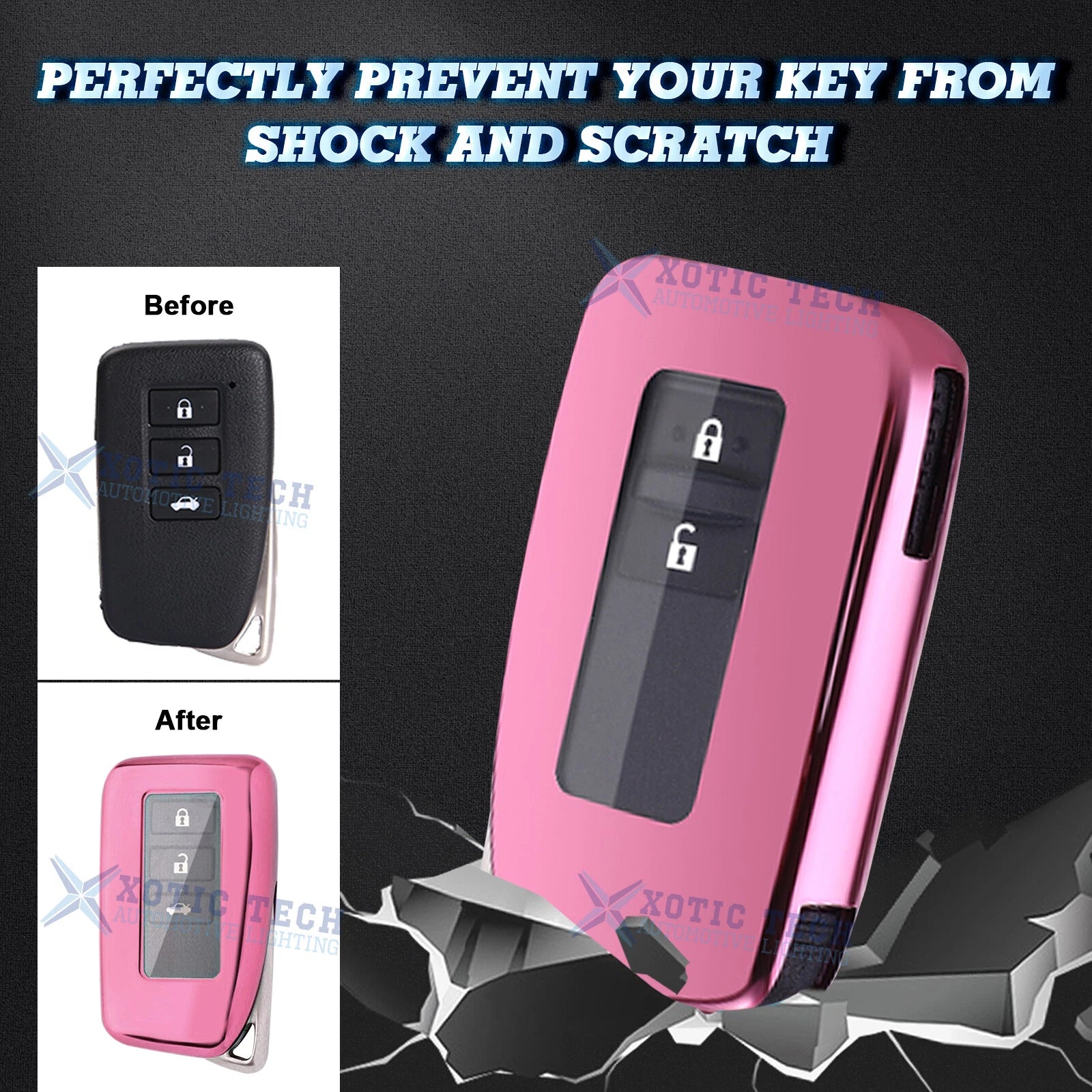 Pink TPU Full Cover Remote Key Fob Holder for Lexus (2015-2024)