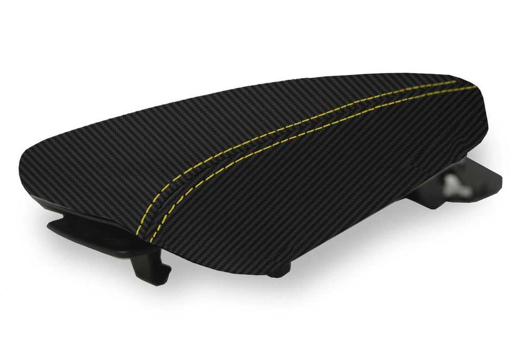 Console Lid Armrest Cover for Hyundai Kona (2018–2020) Carbon Fiber Yellow Stitch