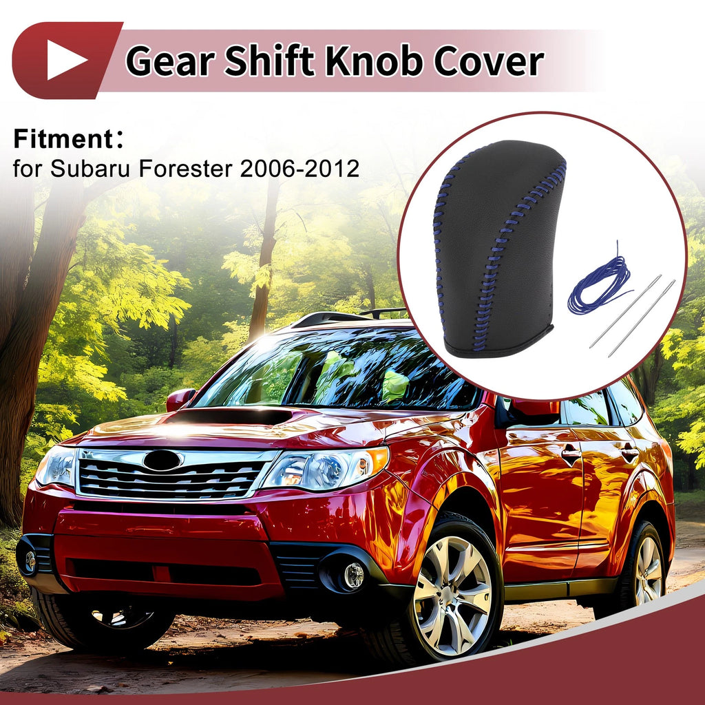 1 Pc Gear Shift Knob Cover for Subaru Forester (2006–2012) Black Blue Faux Leather