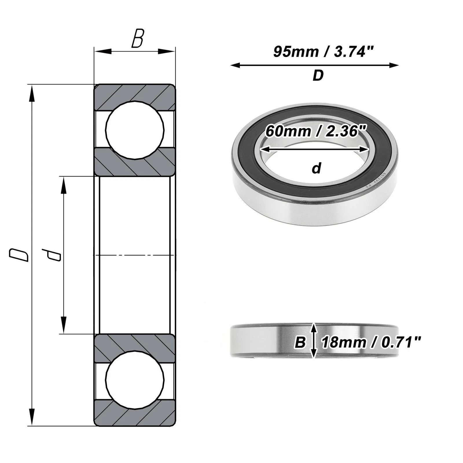 Deep Groove Ball Bearing P5 for Scooter Skateboard Wheel (60x95x18mm)