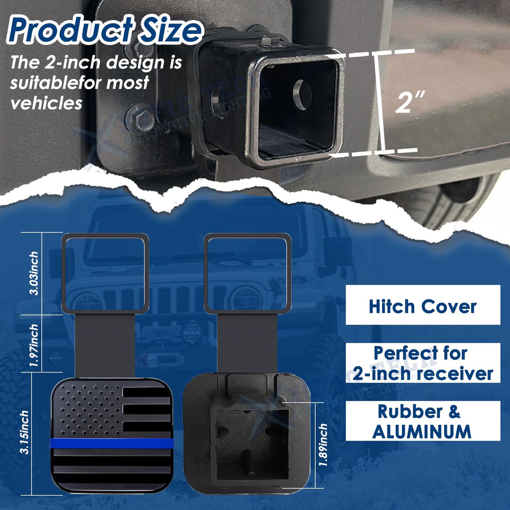 Universal Blue Line Flag Tow Hitch Covers for Tube Plug Insert Exterior (-)