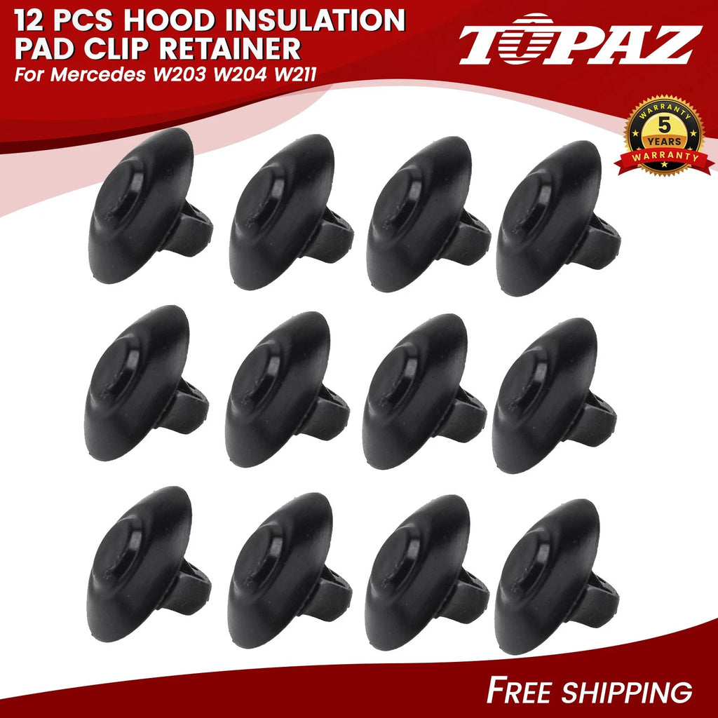 Set of 12 Hood Insulation Pad Clips for Mercedes W203 W204 W211 (2000–2016)