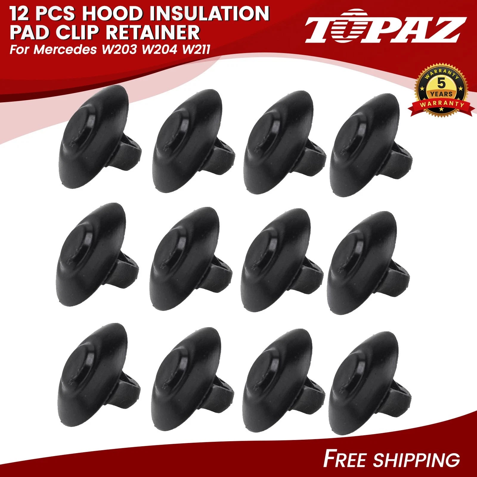Set of 12 Hood Insulation Pad Clips for Mercedes W203 W204 W211 (2000–2016)