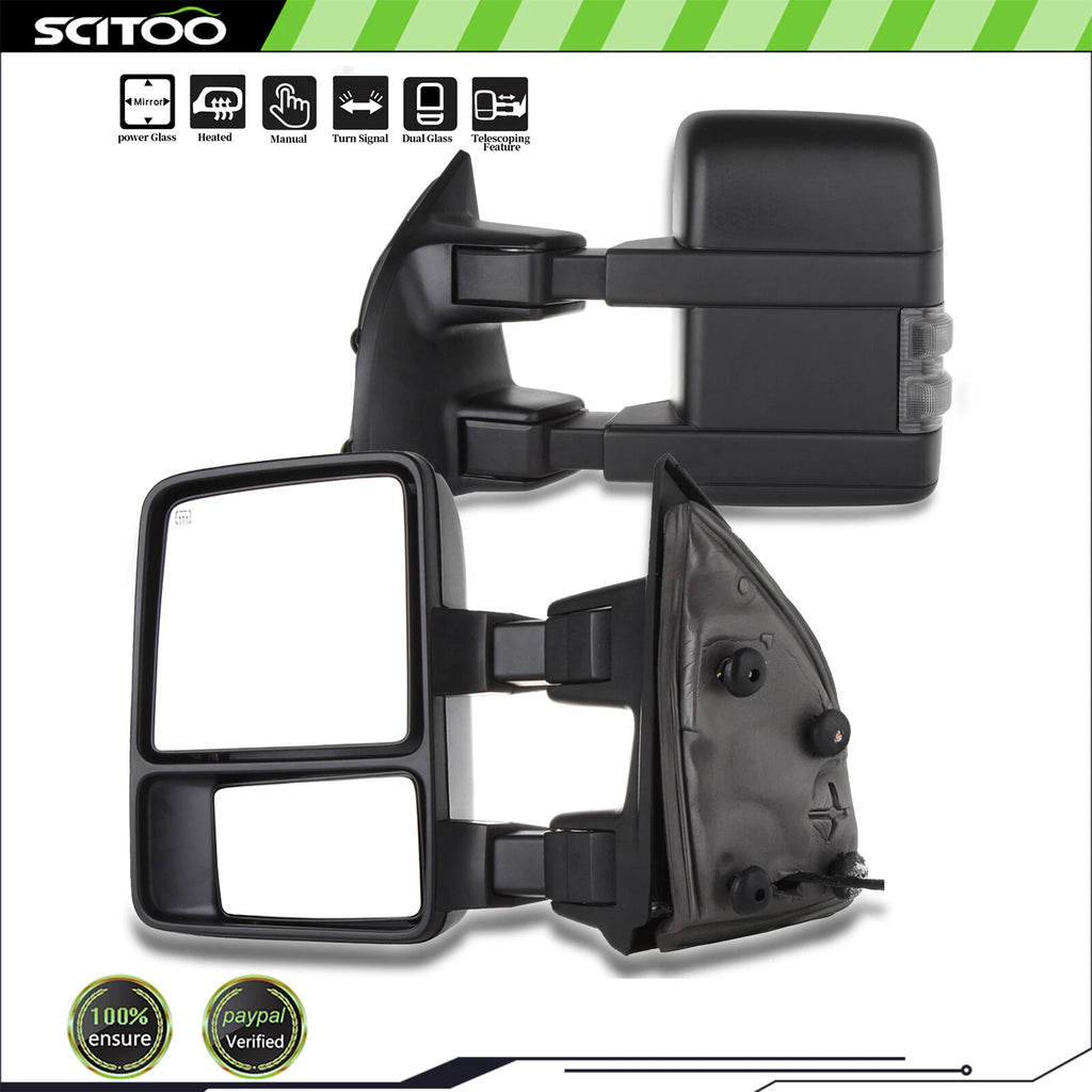 Left & Right Tow Mirrors for Ford F250/F350/F450 (1999–2007) Power Heated Smoke