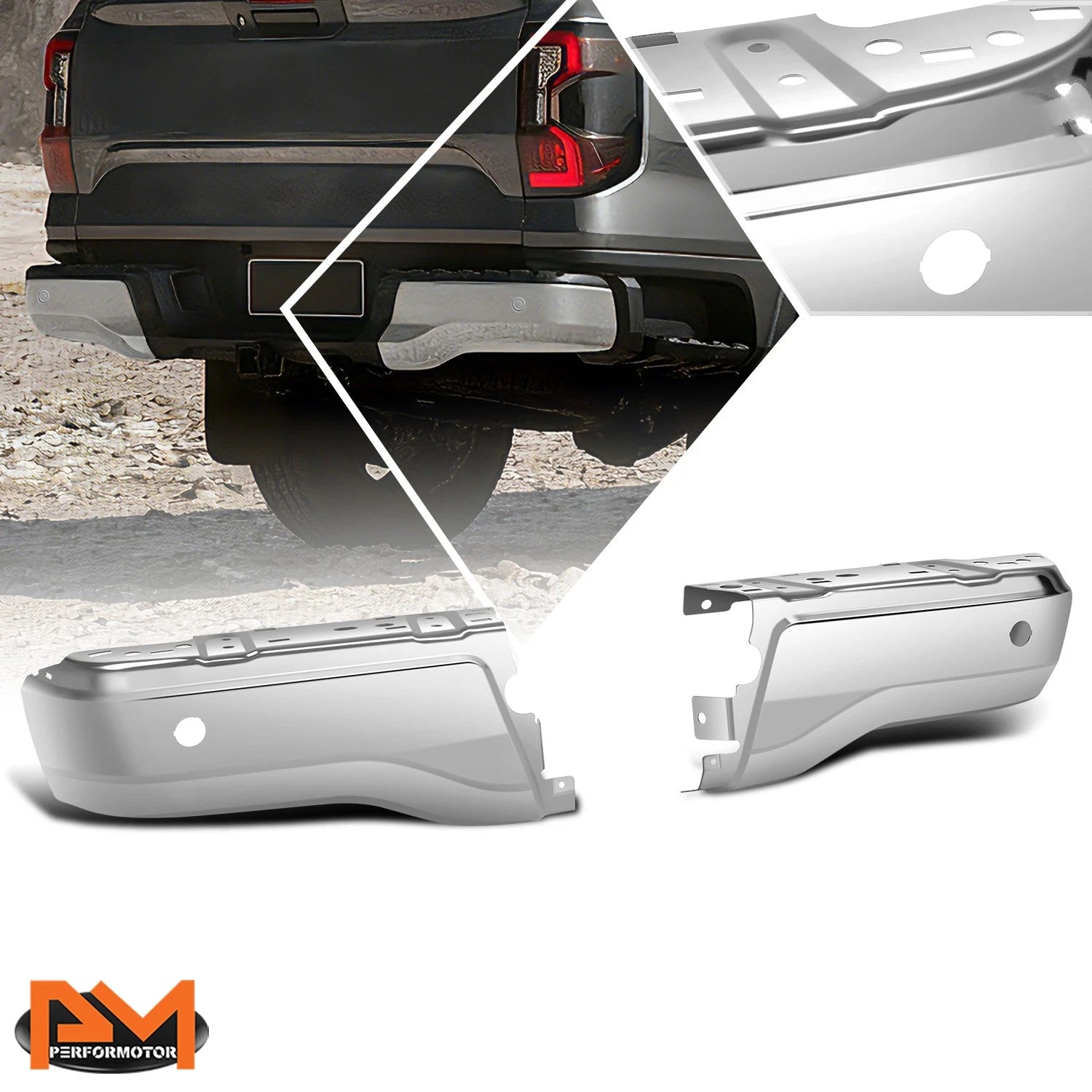 Set of 2 Steel Rear Bumper End Caps for Ford Ranger (2019–2023) Chrome